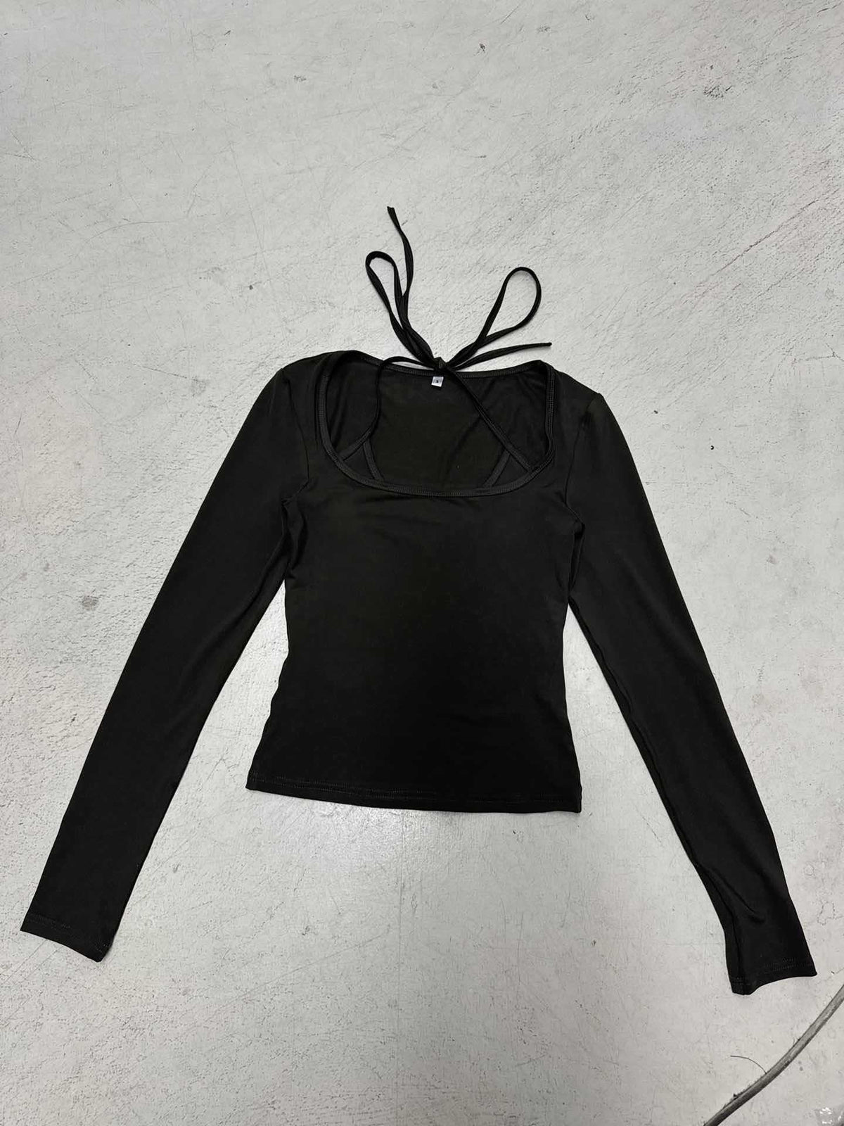 Long Sleeve Top with Square Neck and Halter Tie for Women
