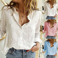 Long Sleeve Top with V-Neck and Button Front for Women