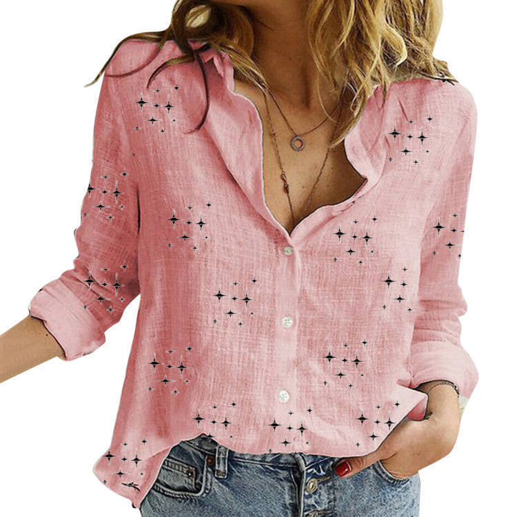 Long Sleeve Top with V-Neck and Button Front for Women