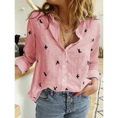 Long Sleeve Top with V-Neck and Button Front for Women