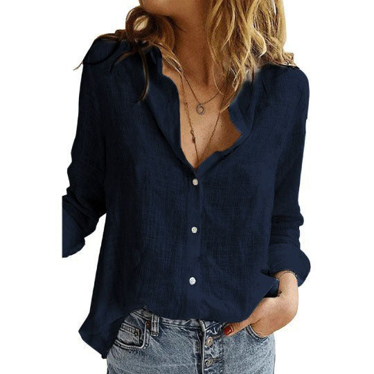 Long Sleeve Top with V-Neck and Button Front for Women