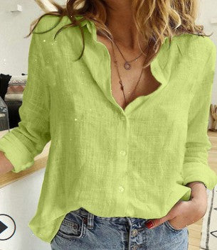 Long Sleeve Top with V-Neck and Button Front for Women