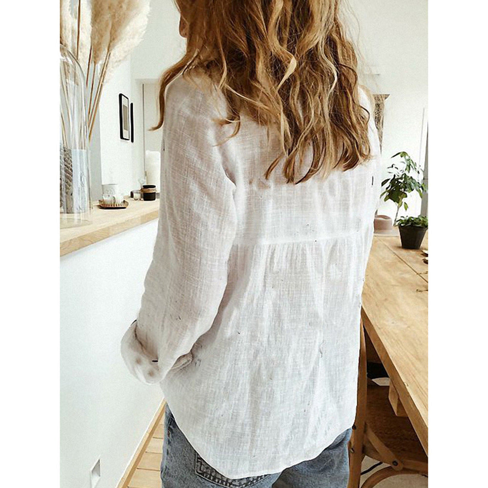 Long Sleeve Top with V-Neck and Button Front for Women