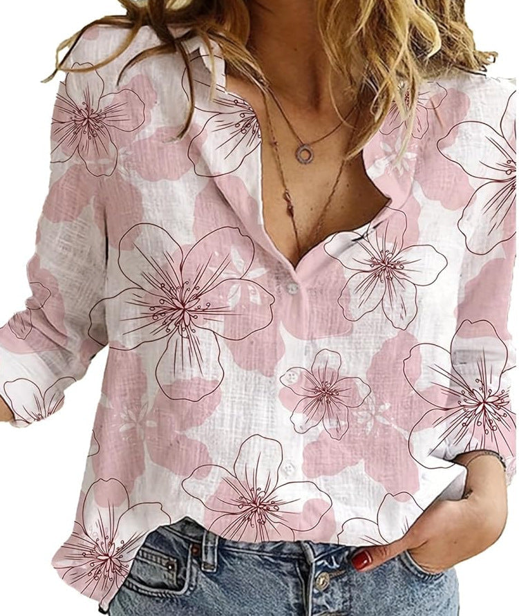Long Sleeve Top with V-Neck and Button Front for Women