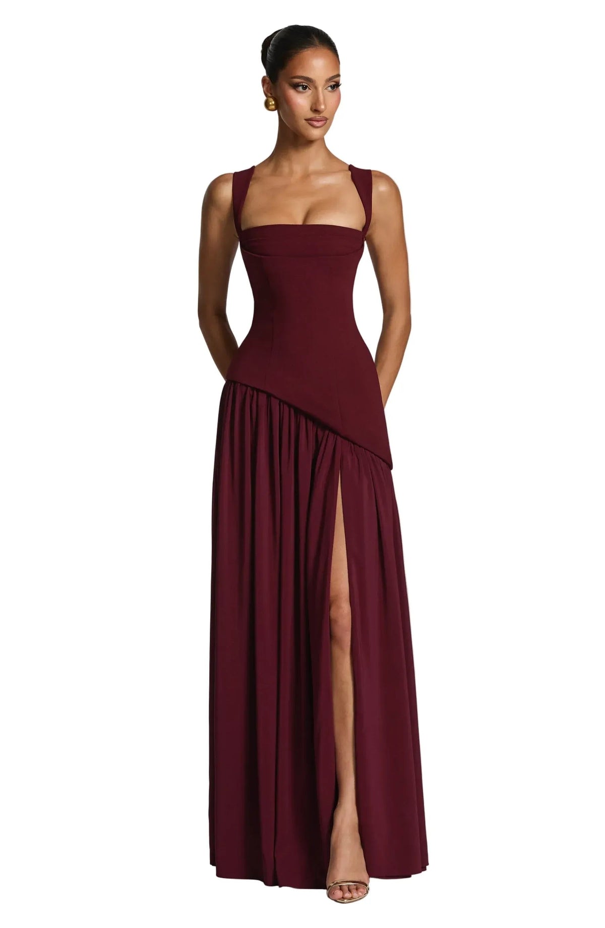 Maxi Dress with A-Line Cut and Fitted Waist for Women