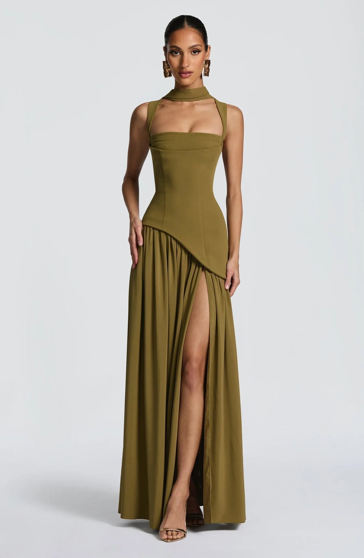 Maxi Dress with A-Line Cut and Fitted Waist for Women