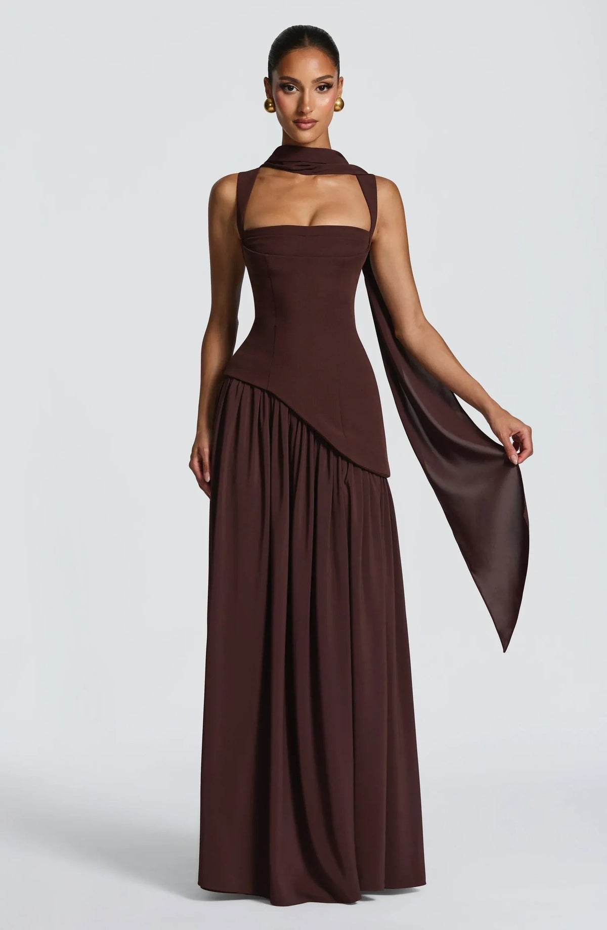 Maxi Dress with A-Line Cut and Fitted Waist for Women