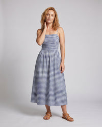 Maxi Dress with Checks and Slim Straps for Women