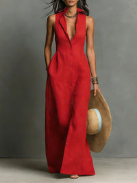 Maxi Dress with Collar and Button Front for Women