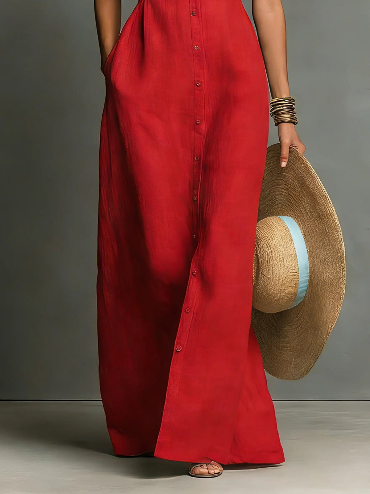 Maxi Dress with Collar and Button Front for Women