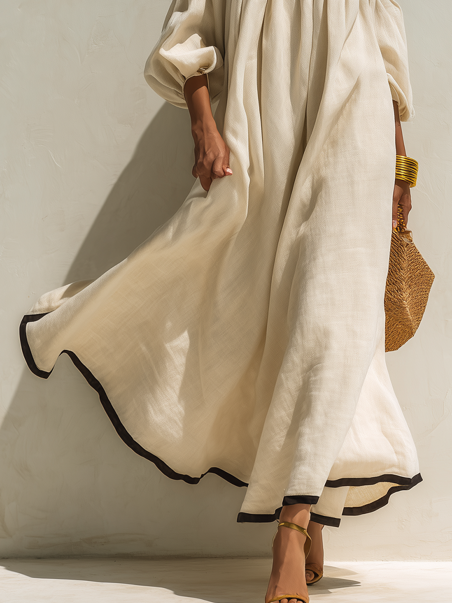 Maxi Dress with Colour Blocking and Off-the-Shoulder Neckline