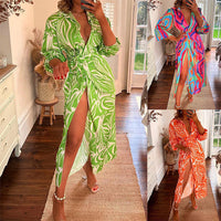Maxi Dress with Floral Pattern and Slit for Women
