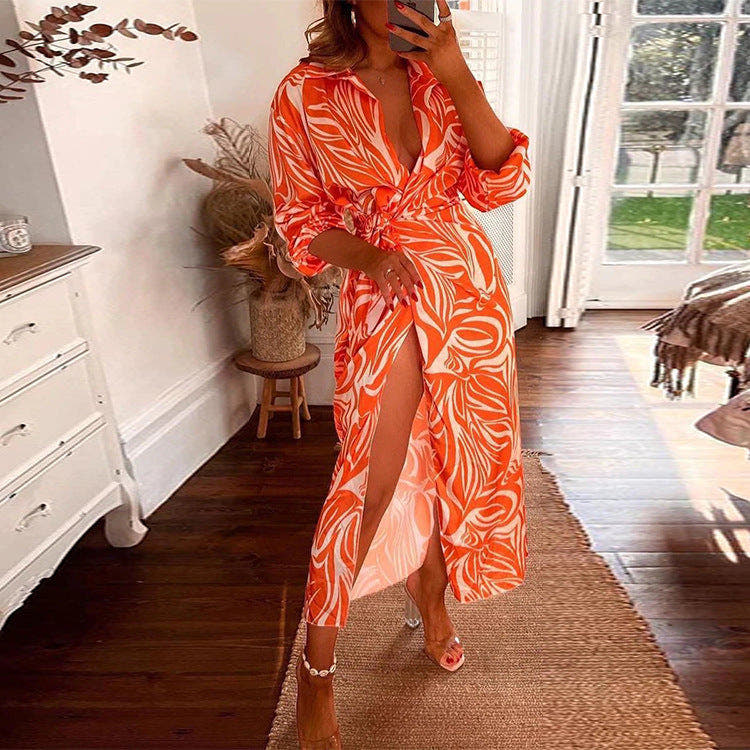 Maxi Dress with Floral Pattern and Slit for Women