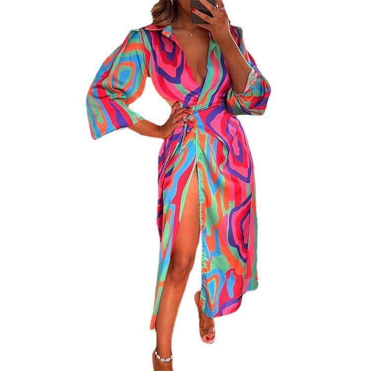 Maxi Dress with Floral Pattern and Slit for Women