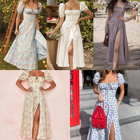 Maxi Dress with Floral Print and Puff Sleeves for Women