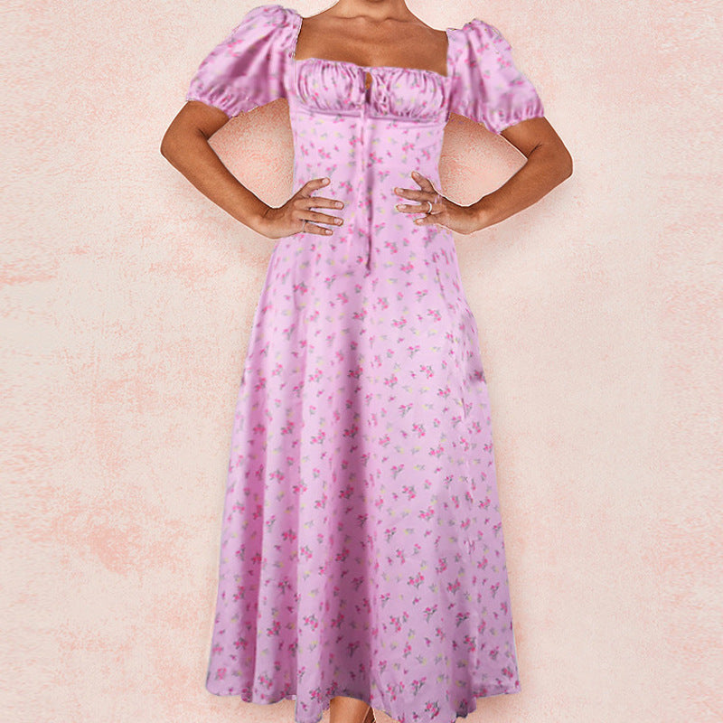 Maxi Dress with Floral Print and Puff Sleeves for Women