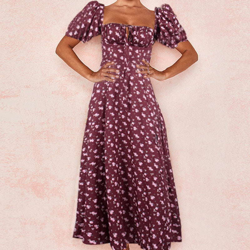 Maxi Dress with Floral Print and Puff Sleeves for Women