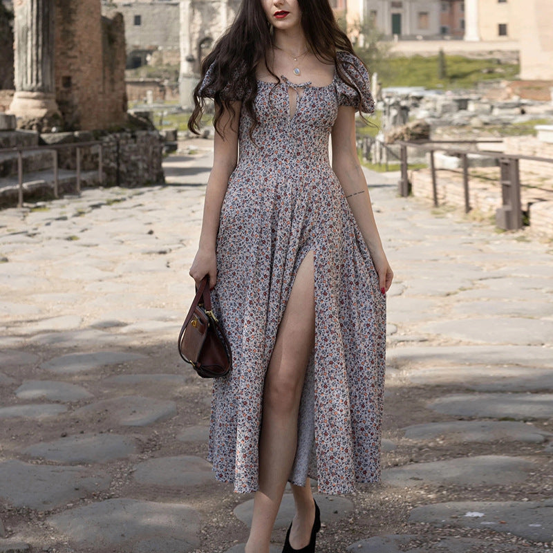 Maxi Dress with Floral Print and Puff Sleeves for Women