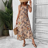 Maxi Dress with Floral Print and Sleeveless Cut for Women