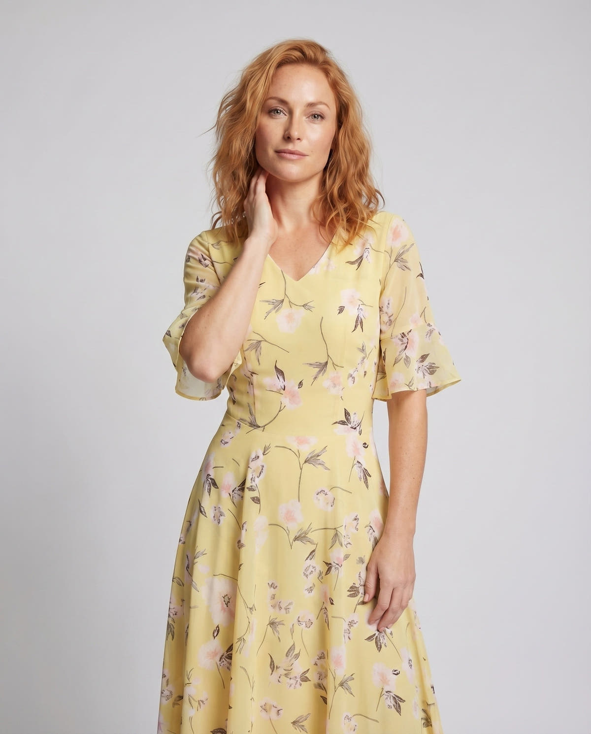 Maxi Dress with Floral Print and V-Neck for Women