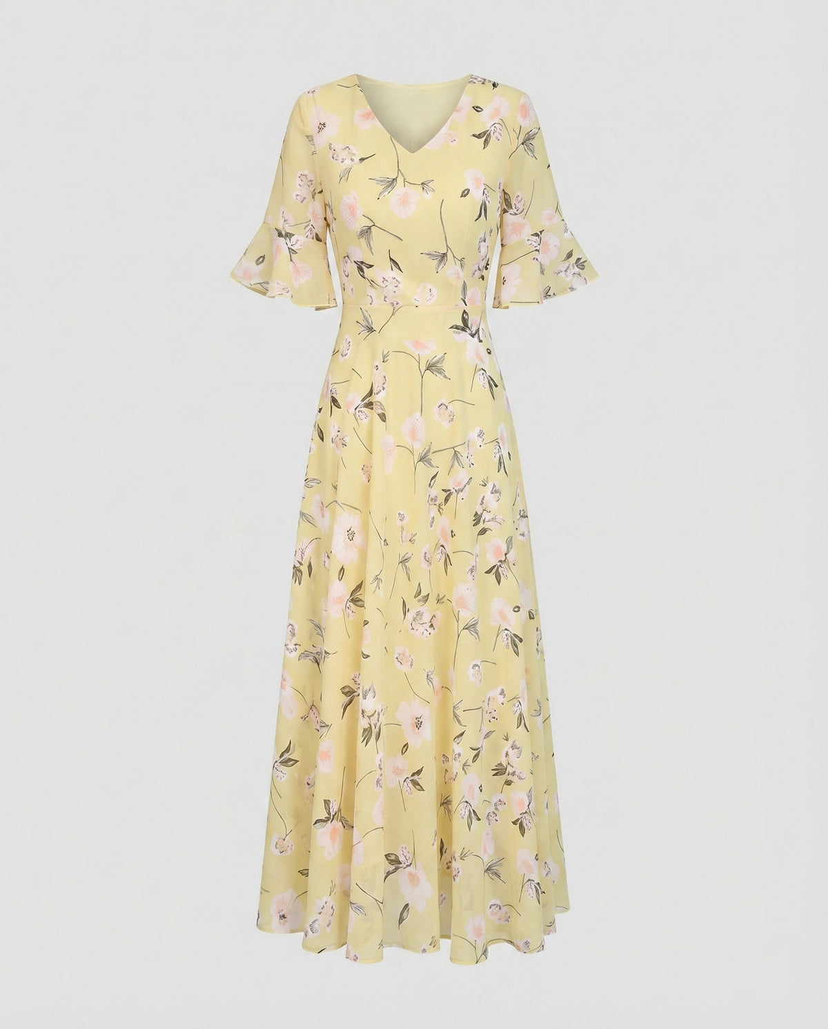 Maxi Dress with Floral Print and V-Neck for Women