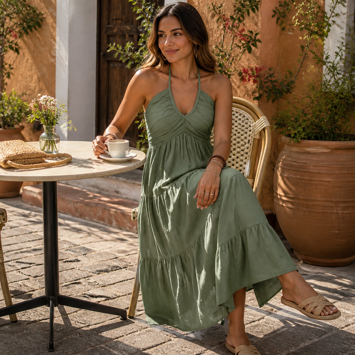 Maxi Dress with Halter Neck and Tiered Design for Women