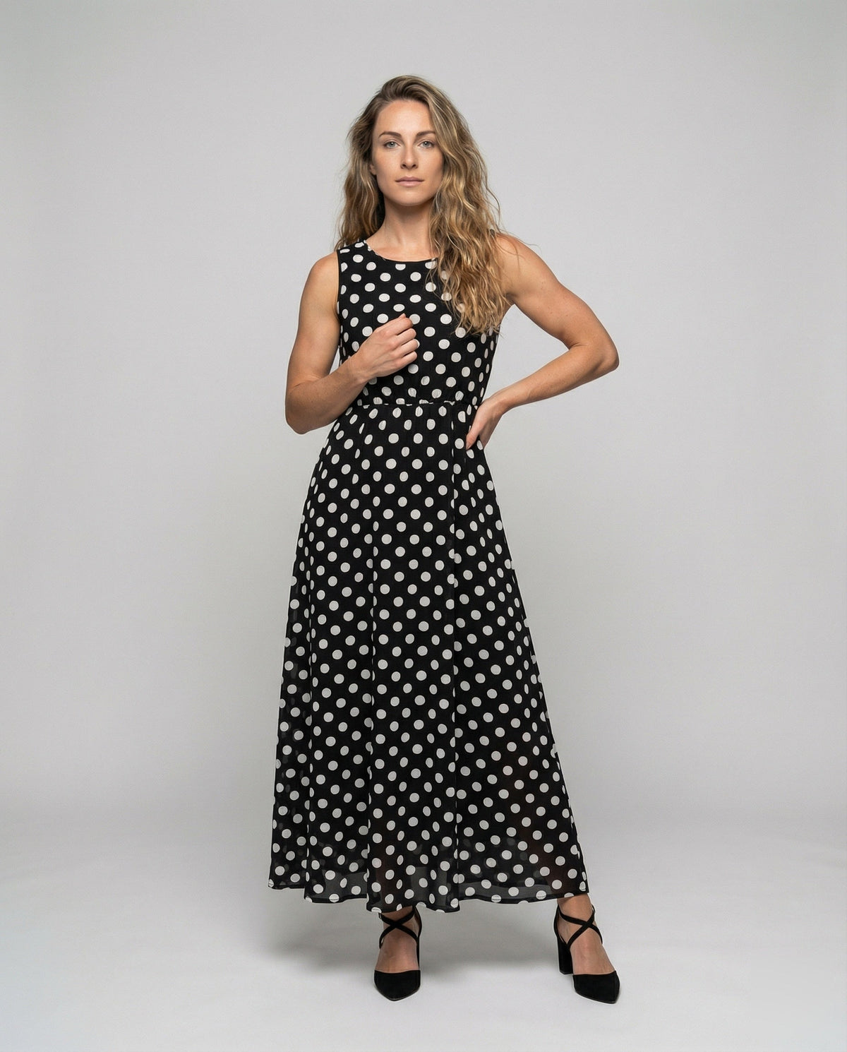 Maxi Dress with Polka Dots and Circle Skirt for Women