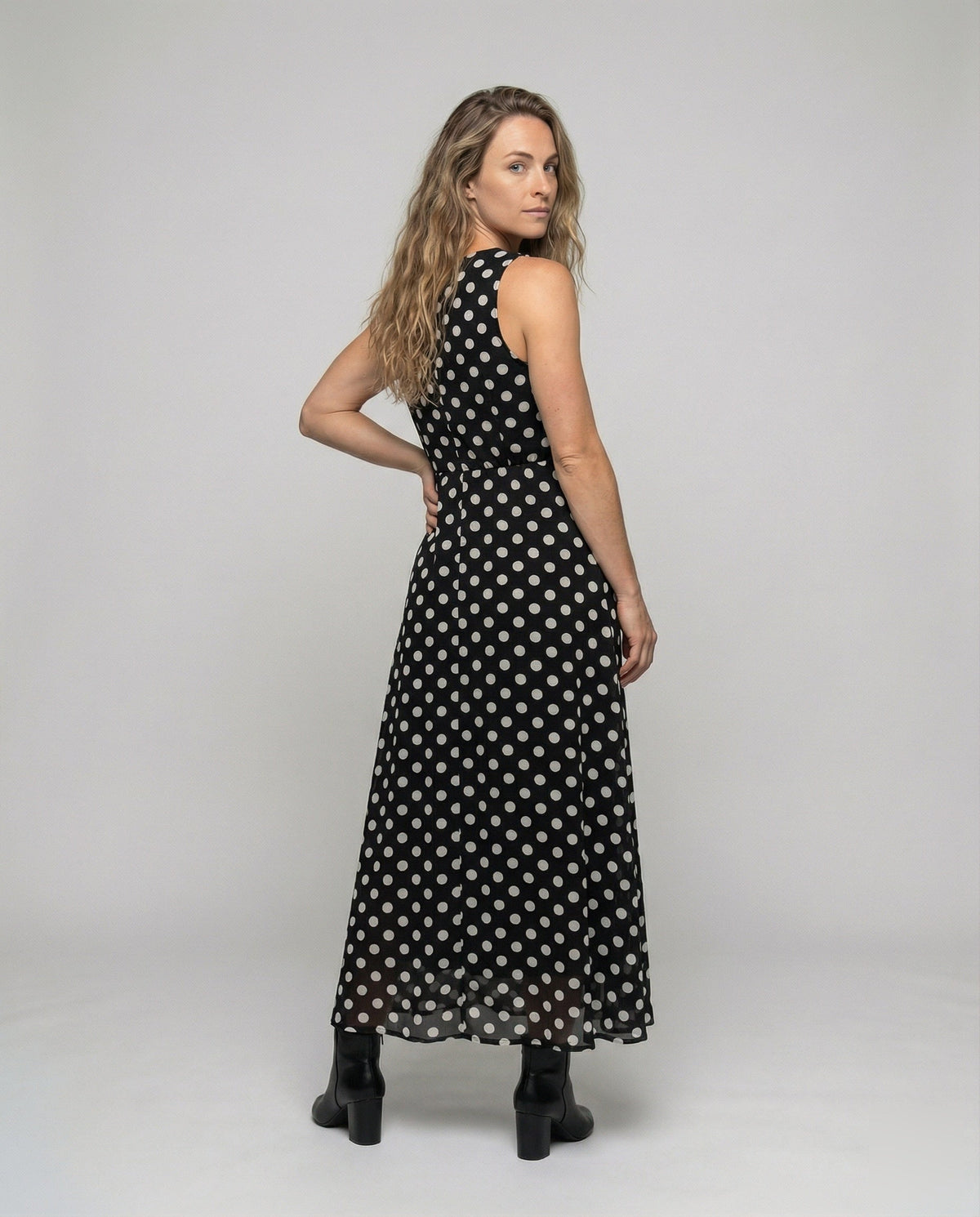 Maxi Dress with Polka Dots and Circle Skirt for Women