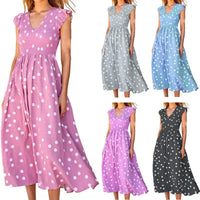 Maxi Dress with Polka Dots and V-Neck for Women