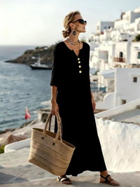 Maxi Dress with Relaxed Fit and 3/4 Sleeves for Women