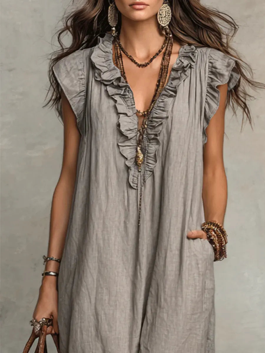 Maxi Dress with Ruffles and Side Pockets for Women
