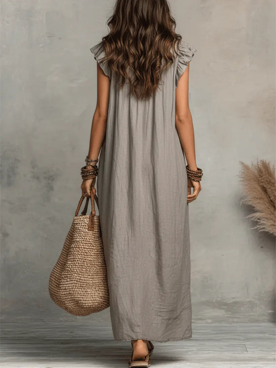 Maxi Dress with Ruffles and Side Pockets for Women