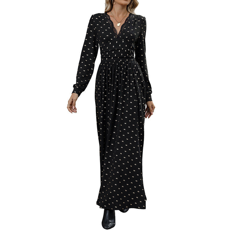 Maxi Dress with Wrap Bodice and Lace Trim for Women