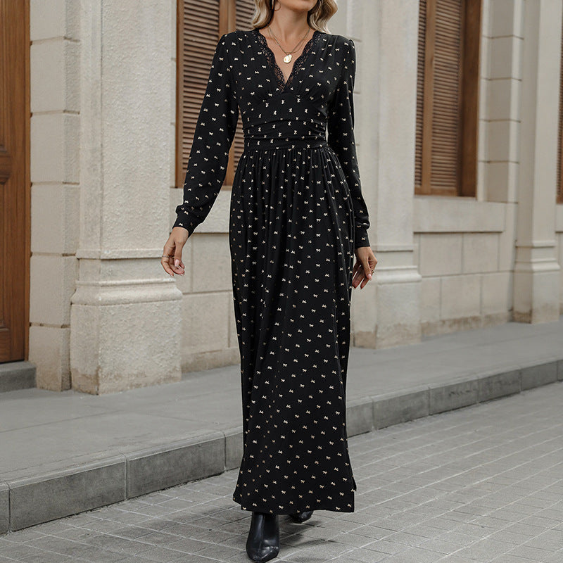 Maxi Dress with Wrap Bodice and Lace Trim for Women