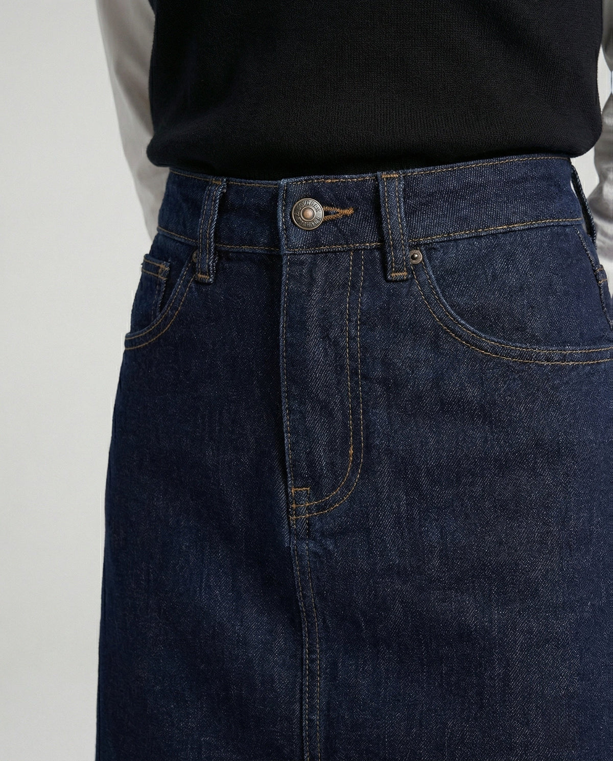 Maxi Skirt in Denim with Side Slit and Button Waist for Women