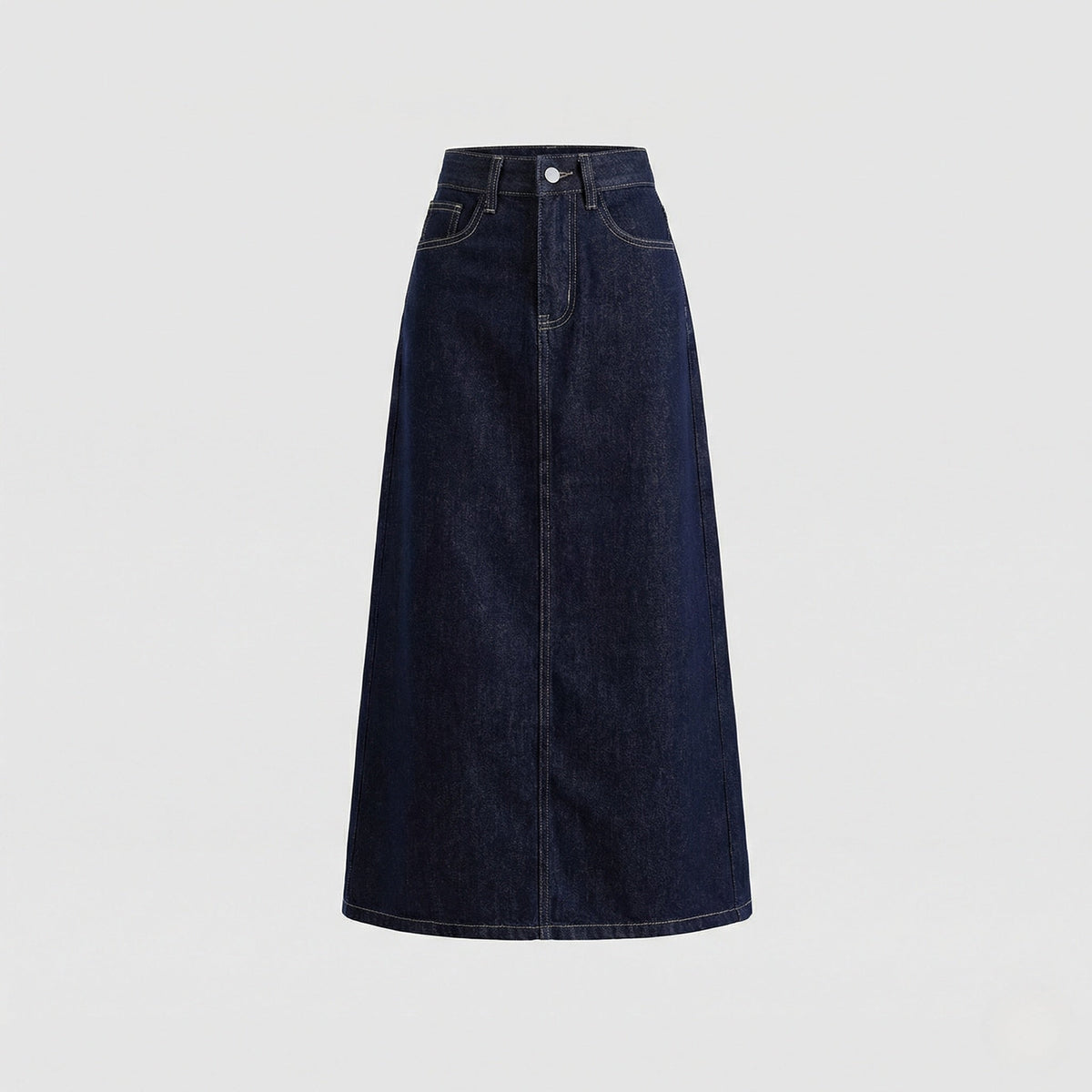 Maxi Skirt in Denim with Side Slit and Button Waist for Women