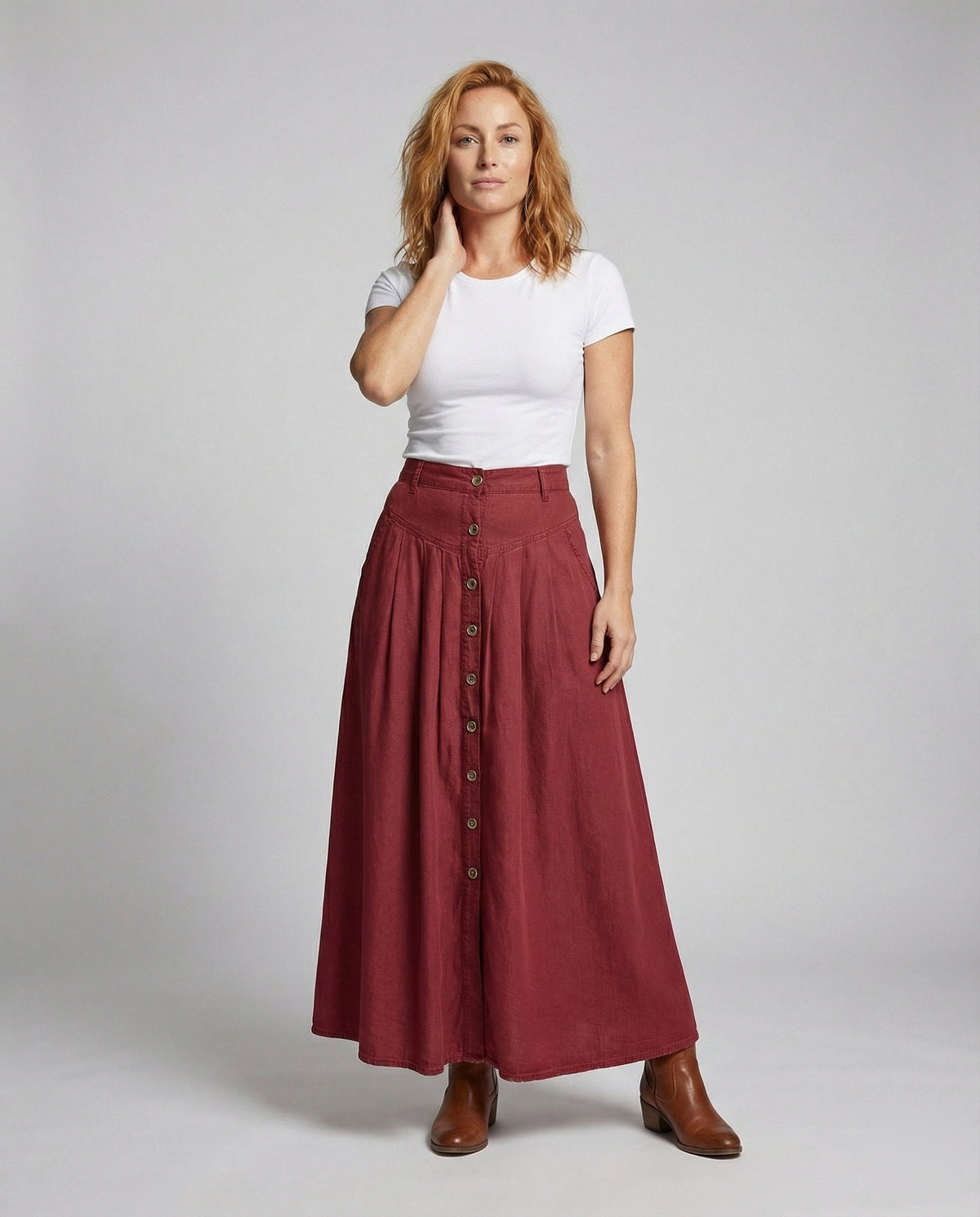 Maxi Skirt with A-Line Cut and Button Front for Women