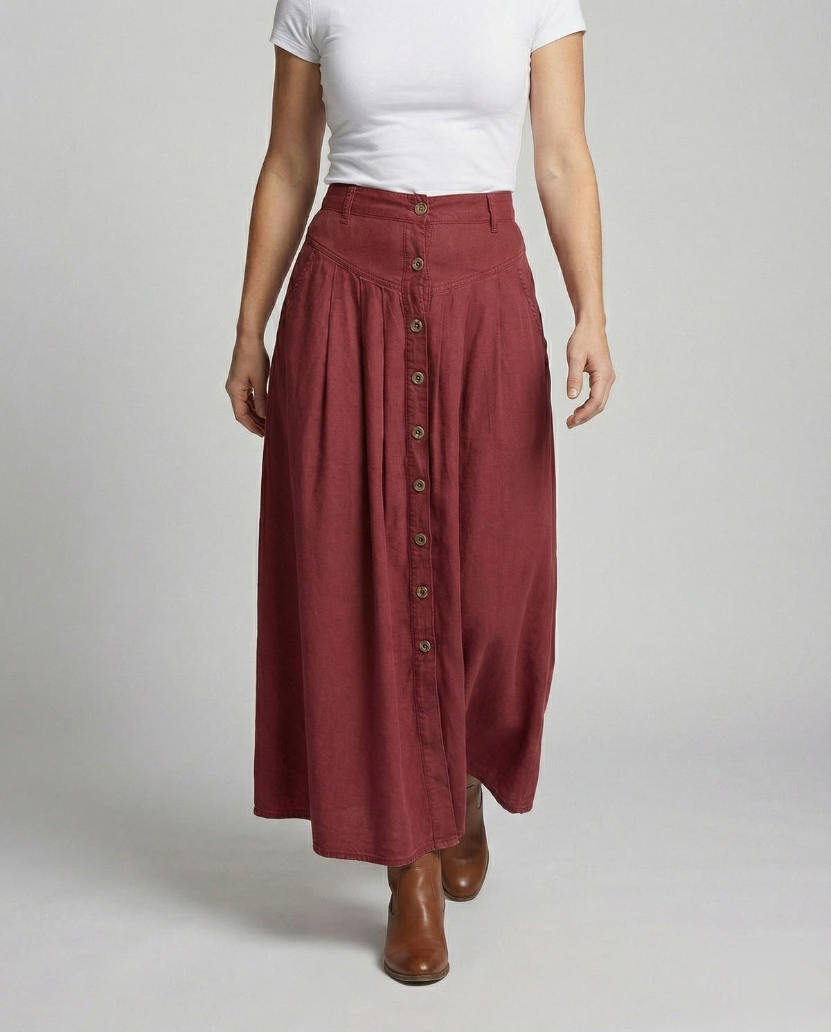 Maxi Skirt with A-Line Cut and Button Front for Women
