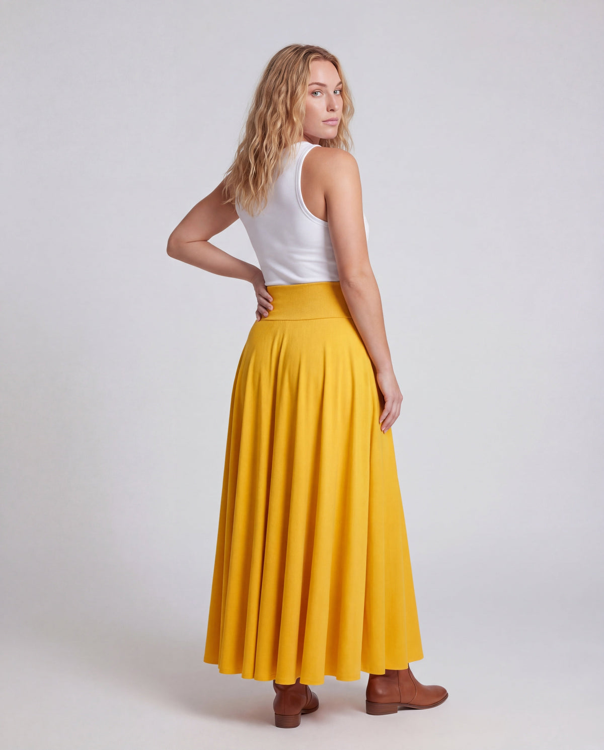 Maxi Skirt with Circle Cut and Wide Waist Panel for Women