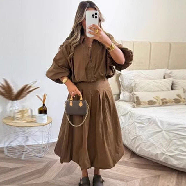 Maxi Skirt with High Waist and Box Pleats for Women