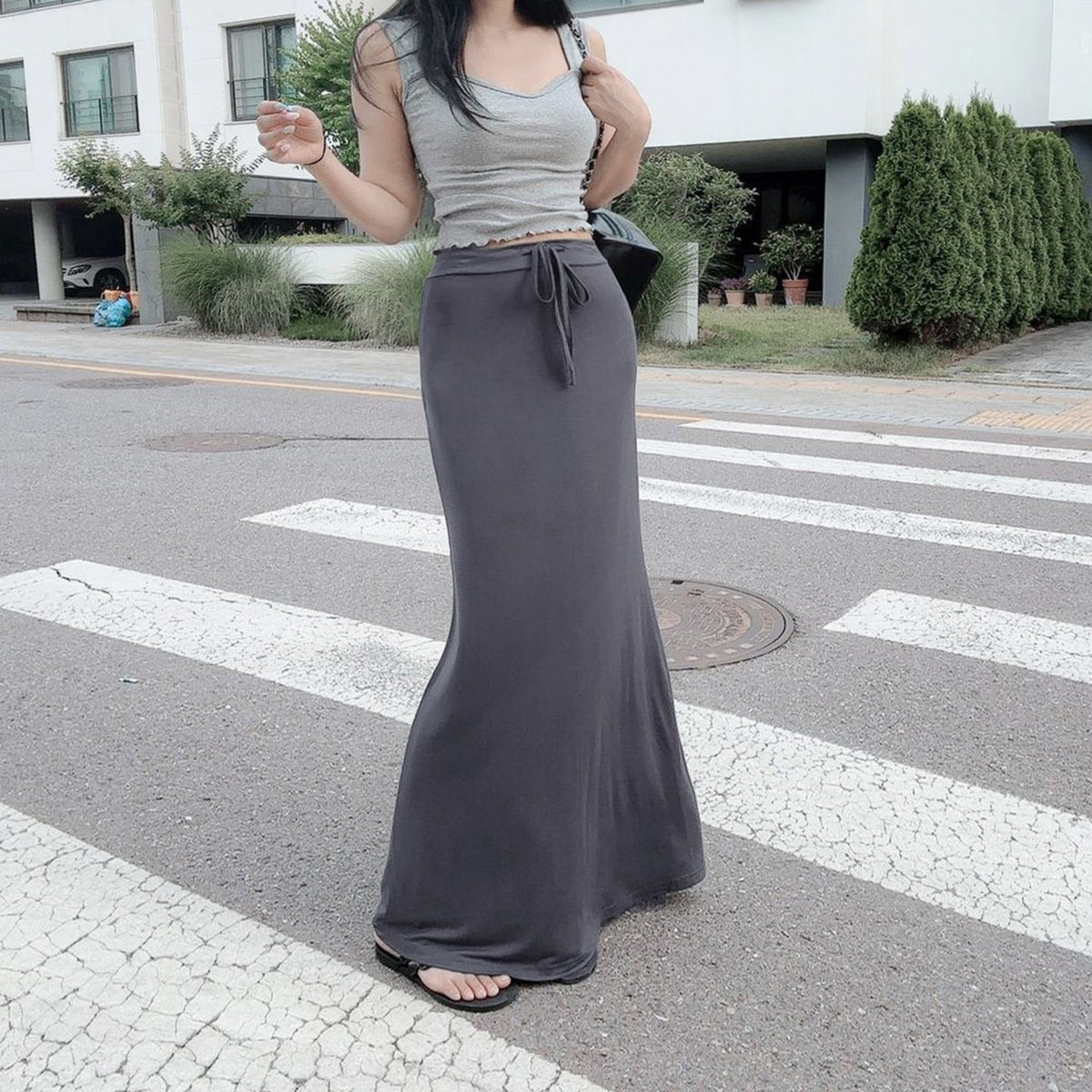 Maxi Skirt with High Waist and Side Slits for Women