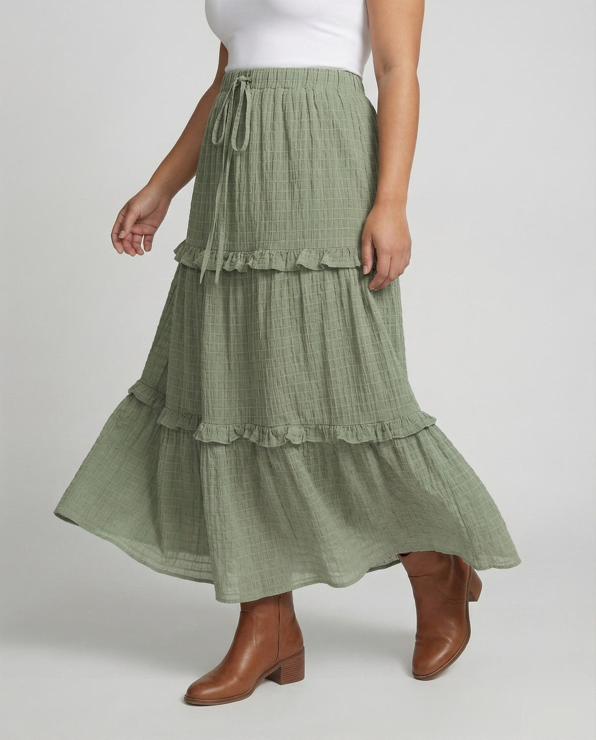 Maxi Skirt with Ruffled Tiers and Drawstring for Women