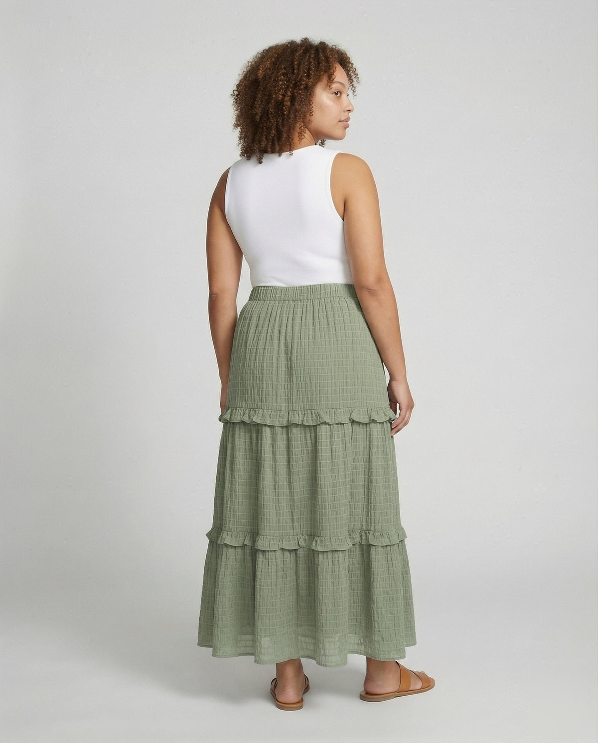 Maxi Skirt with Ruffled Tiers and Drawstring for Women