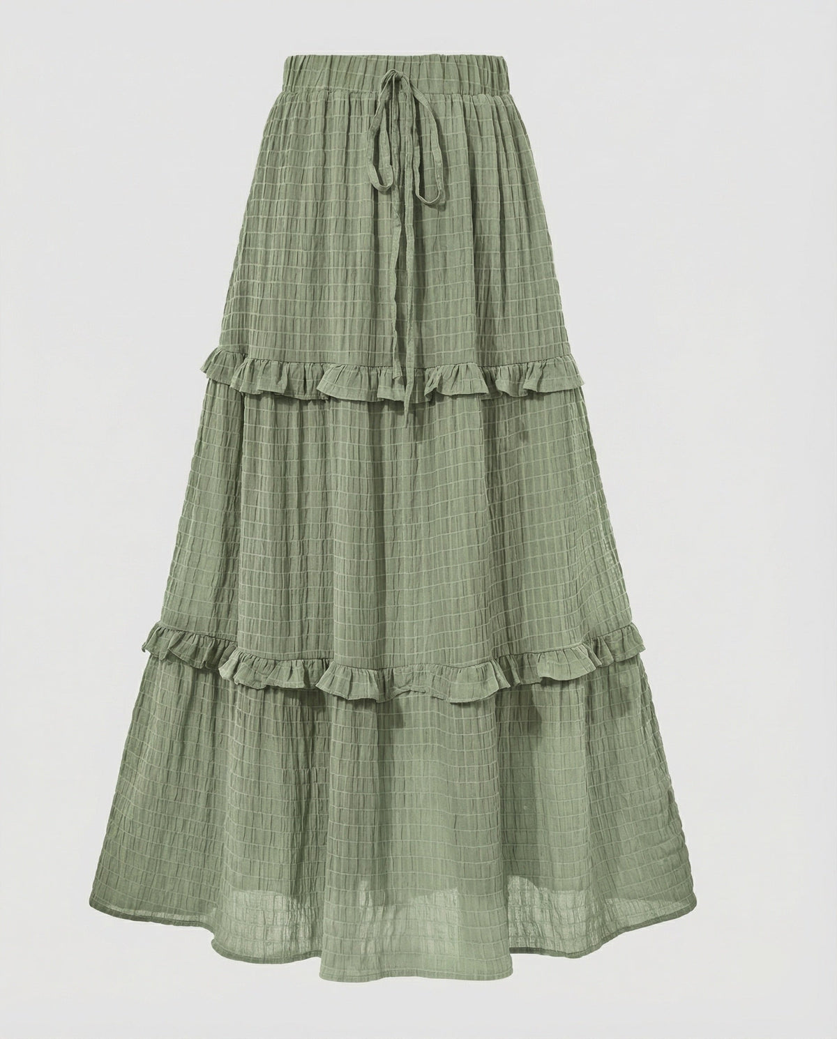Maxi Skirt with Ruffled Tiers and Drawstring for Women