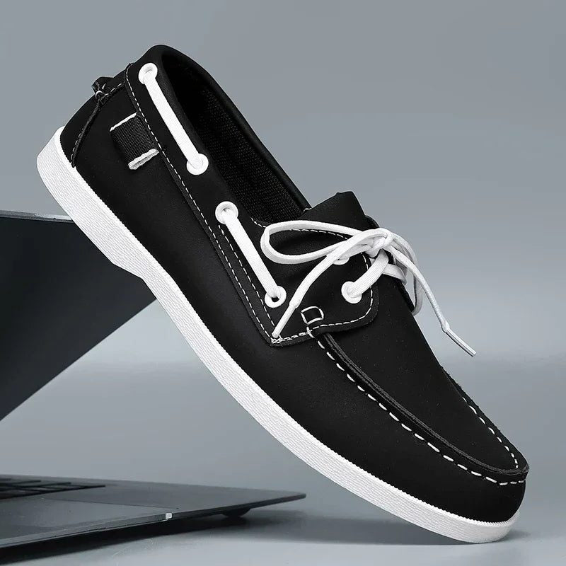 Men's Boat Shoes with Adjustable Lacing, Lightweight Sole