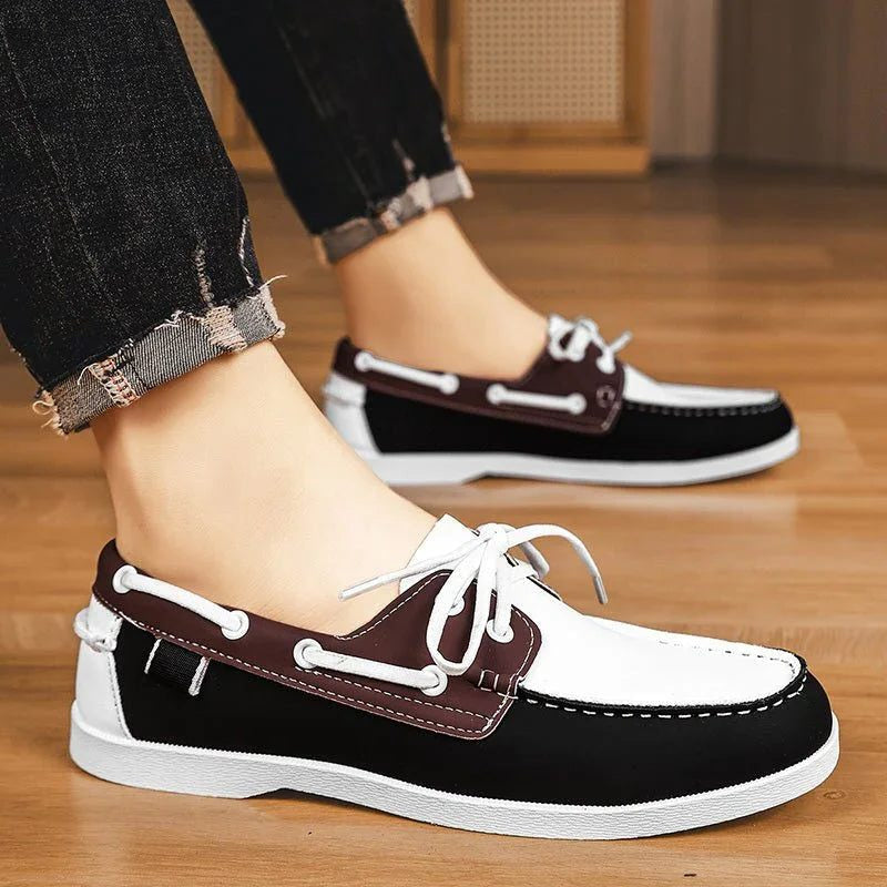 Men's Boat Shoes with Adjustable Lacing, Lightweight Sole
