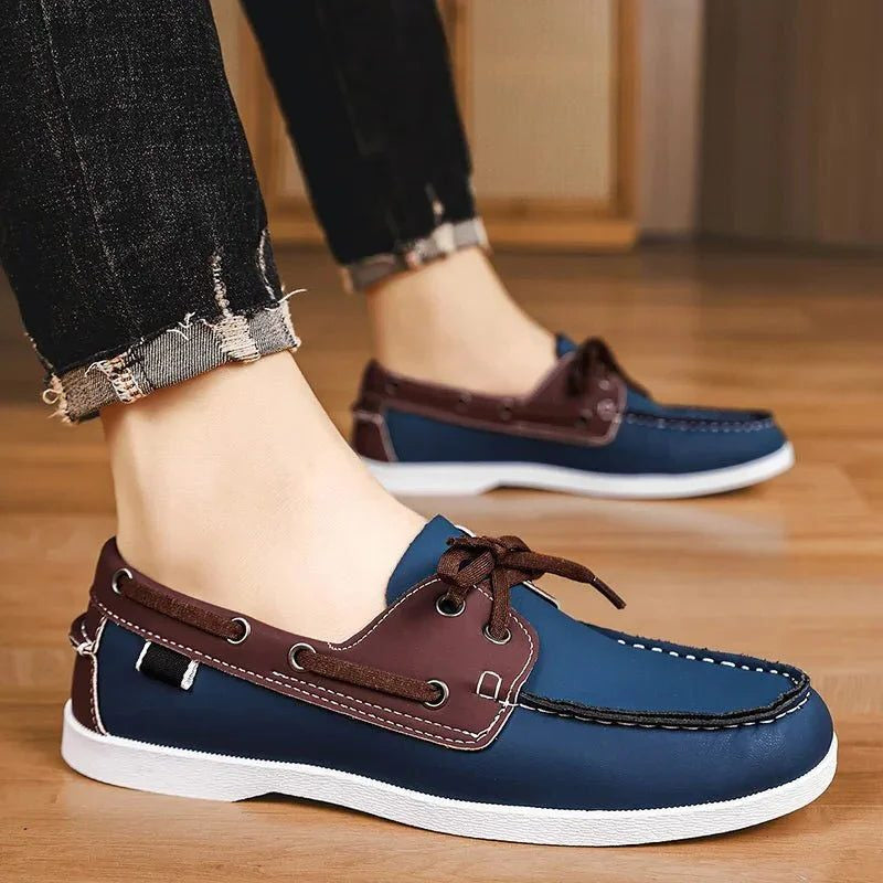 Men's Boat Shoes with Adjustable Lacing, Lightweight Sole