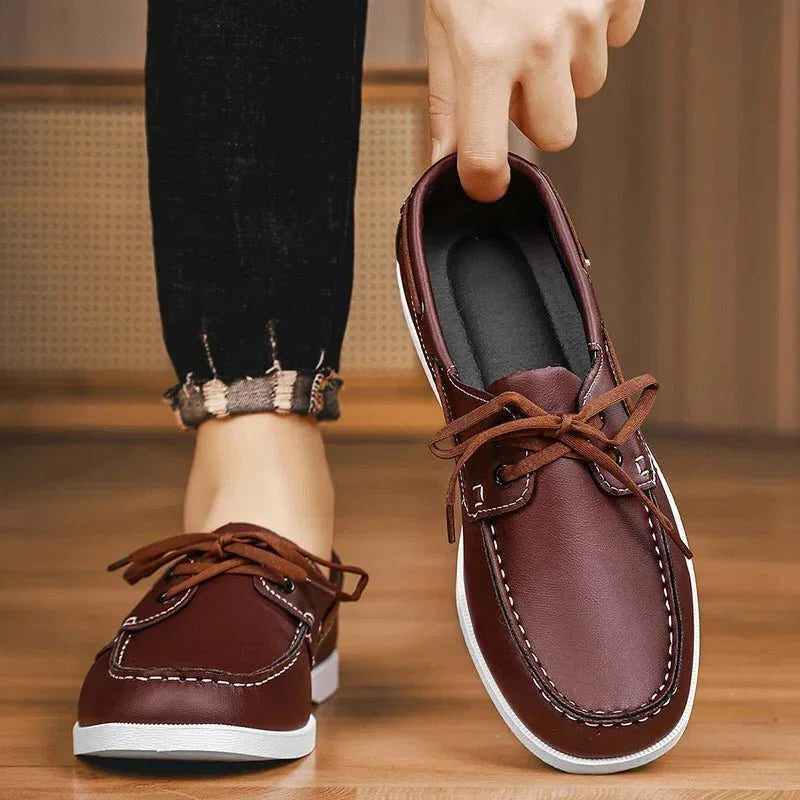 Men's Boat Shoes with Adjustable Lacing, Lightweight Sole