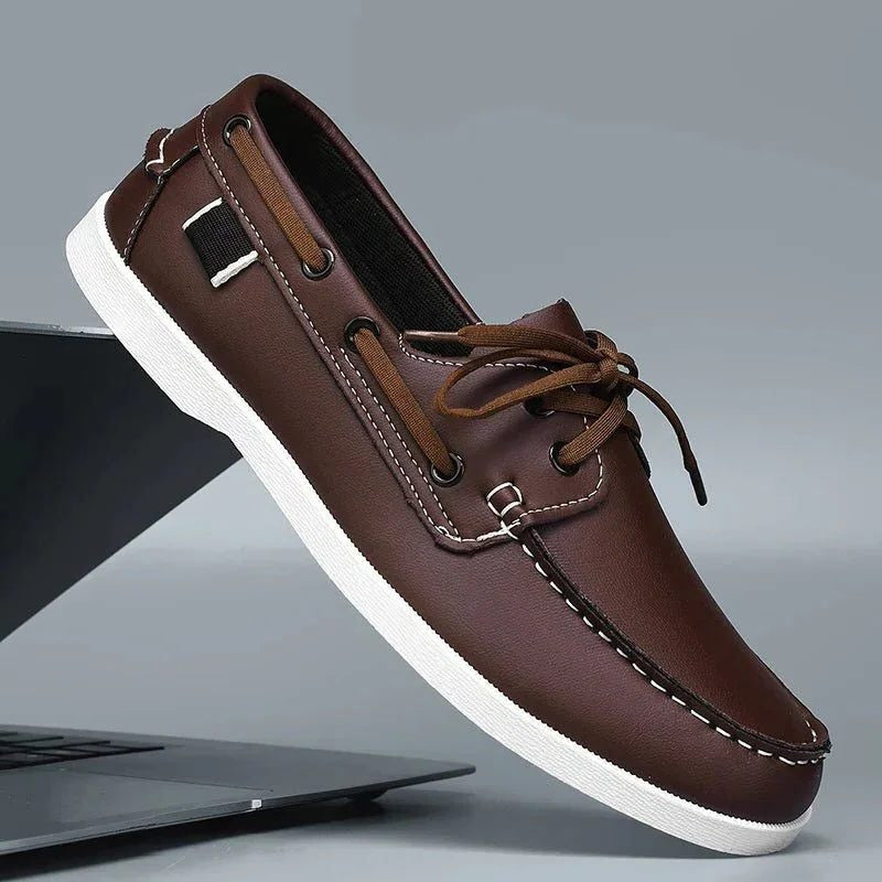 Men's Boat Shoes with Adjustable Lacing, Lightweight Sole