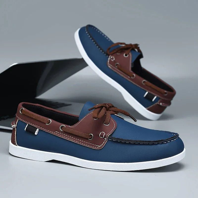 Men's Boat Shoes with Adjustable Lacing, Lightweight Sole
